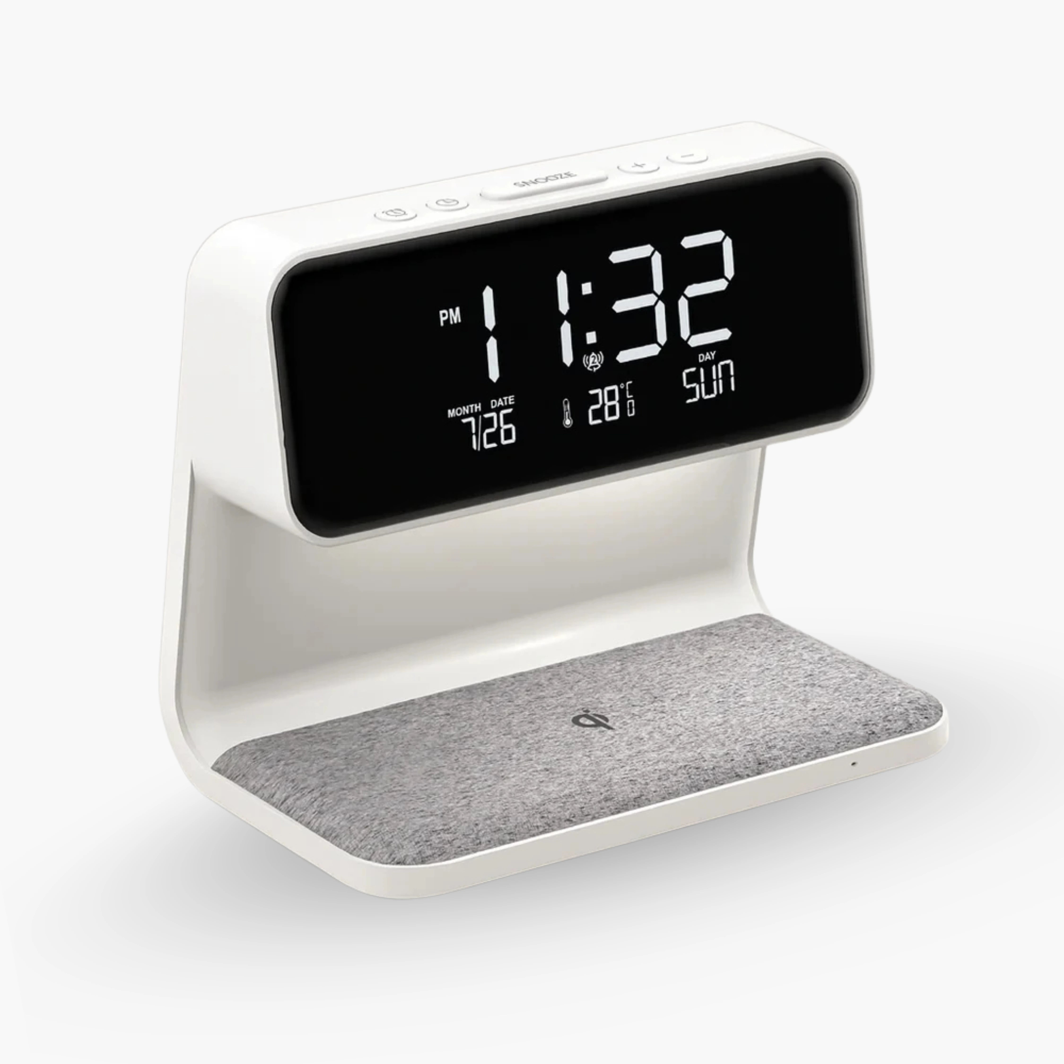 Kreative 3-in-1-Nachttischlampe, kabelloses Laden, LCD-Bildschirm, Wecker, kabelloses Telefonladegerät