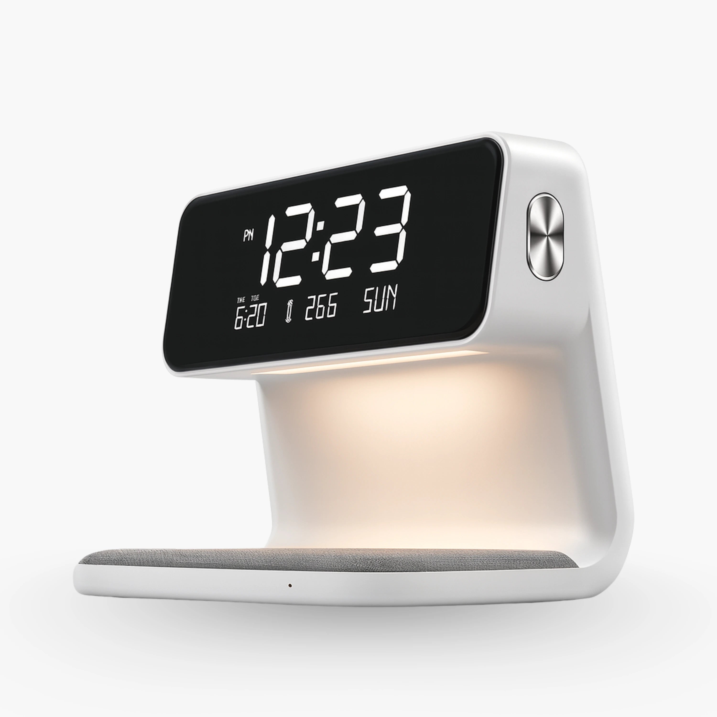 Kreative 3-in-1-Nachttischlampe, kabelloses Laden, LCD-Bildschirm, Wecker, kabelloses Telefonladegerät